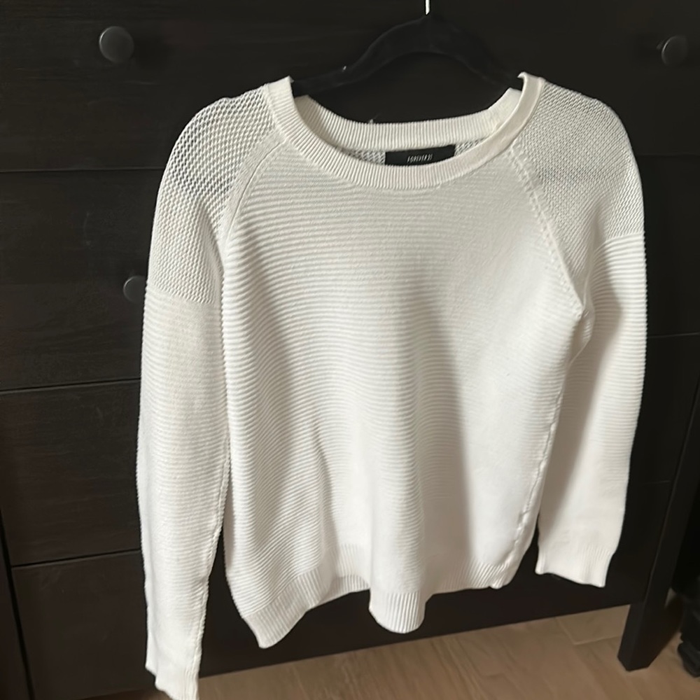 Forever21 ribbed white sweater with semi-sheer shoulders